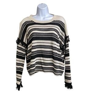 Weekend Max‎ Mara Black White Striped Crew Neck Sweater Est. Size L Old Money